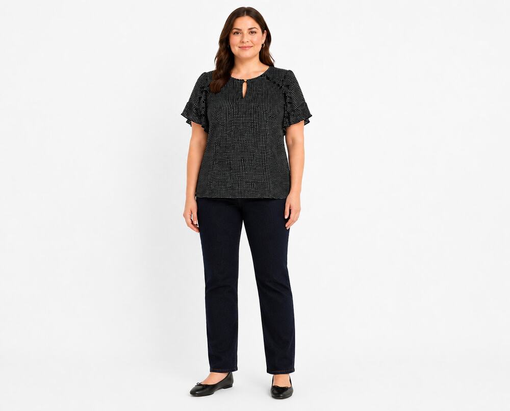 Liz Claiborne Black White Polka Dot Ruffle Sleeve Blouse, L
